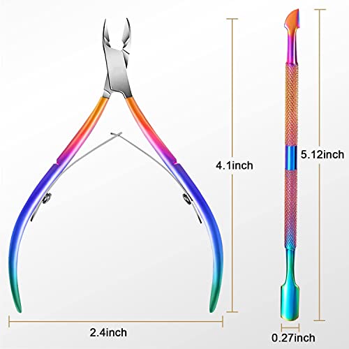 Easkep 2CR13 Cuticle Trimmer With Cuticle Pusher, Cuticle Remover Professional Stainless Steel Cuticle Cutter Nippers Rainbow Sharp Sturdy Pedicure Manicure Tools thumb #4