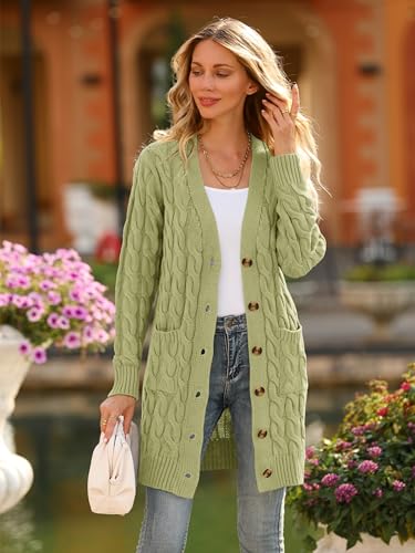 Image of PRETTYGARDEN Womens Cable Knit Button Long Cardigan Sweaters