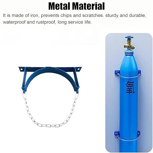 Support mural bouteille oxygène azote propane bleu avec chaîne de sécurité