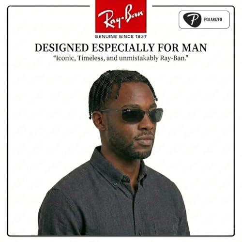 Image of Ray-Ban RB3183 Rectangle Shaped Sunglasses for Men with Official RAYBAN Eyewear Kit