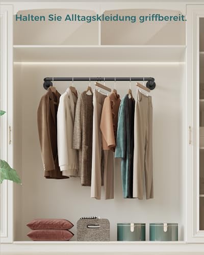 OROPY Industrielle Rohr-Kleiderstange, 92 cm, Wandmontage, abnehmbare Retro-Metall-Kleiderstange, Schwarz (zwei Basen)