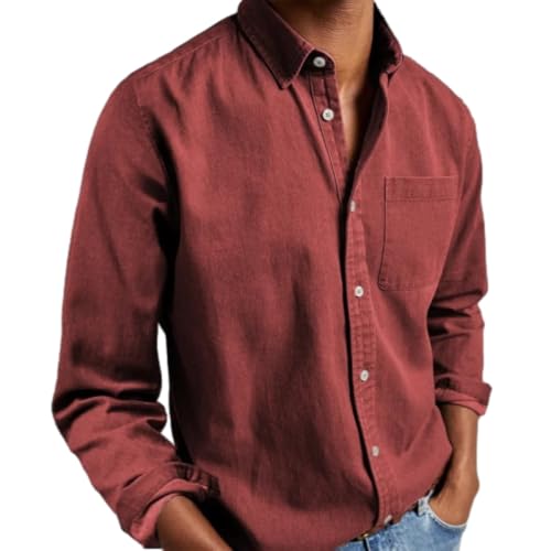 Men T-Shirt Youth Classic Men Fashion T-Shirt Light Comfortable Men Casual Longsleeve T-Shirt Slim Fit Trend Men Solid Color Longsleeve Tops T-Red L