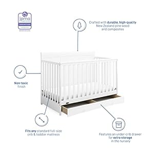 Graco Asheville 5-in-1 Convertible Crib with Drawer (White) – GREENGUARD Gold Certified, Crib with Drawer Combo, Full-Size Nursery Storage Drawer, Converts to Toddler Bed, Daybed and Full-Size Bed Graco Asheville 5 in 1 Convertible Crib with Drawer White–GREENGUARD Gold Certified Crib with Drawer Combo Full Size Nursery Storage Drawer Converts to Toddler Bed Daybed and Full Size Bed