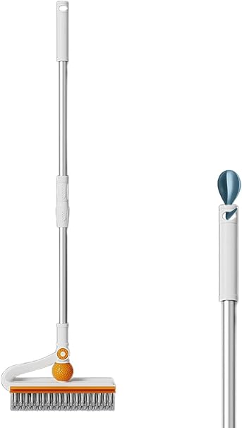 Arcanine Deck Scrub Brush, Push Broom, Tub Floor Tile with Scraper,for Cleaning Bathroom, Patio, Kitchen, Wall and Deck, Indoor Outdoor Cleaning Brush, Adjustable Stainless Steel Long Handle