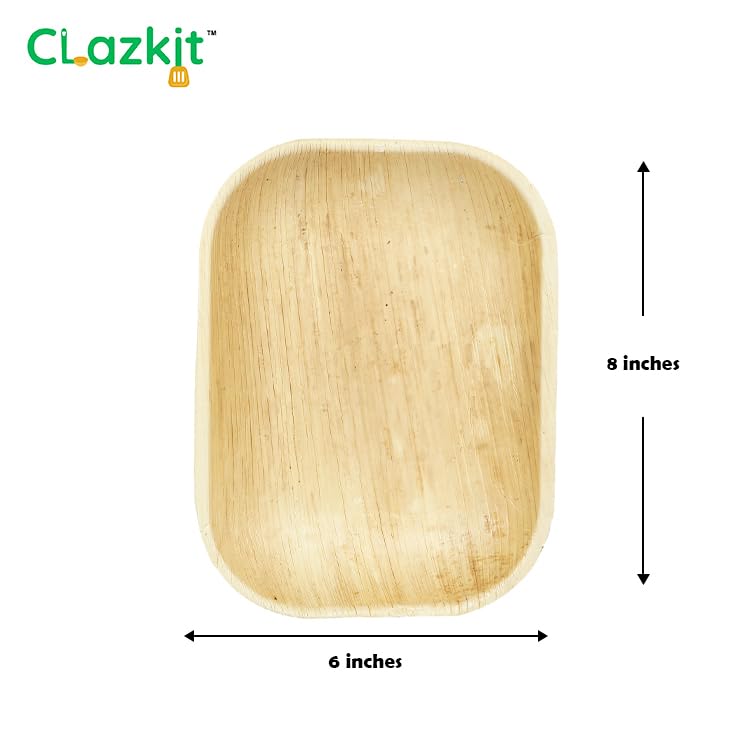 Image of Clazkit 50 Pack Areca Palm Leaf Deep Bowls | Like Wooden Bamboo | Eco Friendly, Biodegradable, Use and Throw Small Dona | for Serving Pasta, Soup & Snacks | Birthday, Wedding & Party (6 inch X 8 inch)