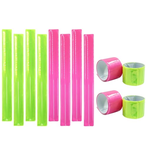 Coufce 12 Pcs Reflective Snap Bands High Visibility Reflectors for Night Cycling, Jogging, and Working(Green?Pink)