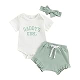 DNOMAID YZARC Daddy's Girl Baby Clothes Newborn Short Sleeve Romper Ribbed Shorts Headband Sets 3Pcs Infant Summer Outfits (Green, 12-18 Months)
