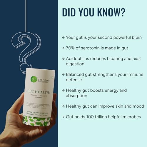 Image of Gut and Beyond Gut Health Gummies 60 Count | Probiotic and Prebiotic Supplement | Relieves Bloating and Gas | Better Digestion and Immunity | Orange Flavour