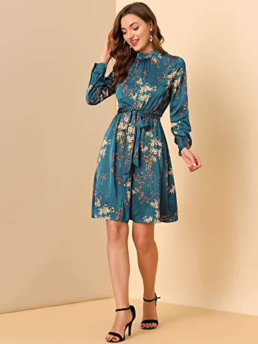 Allegra K Women's Mock Neck Swing Knee Length Long Sleeve A-line Floral Dress3