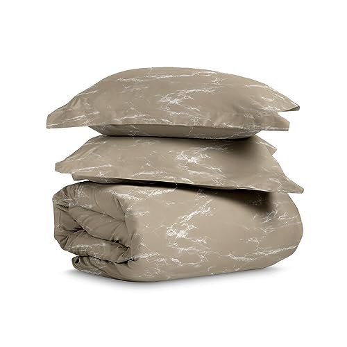 Pizuna Cotton Marble Taupe Printed Duvet Cover Set Super King 260x220