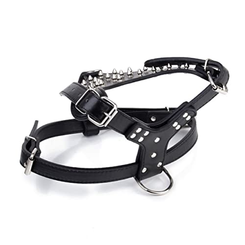 BESPORTBLE Pettorina Per Cani PU Con Borchie Spike Imbracatura Resistente Per Pitbull Terrier Nero Design Ergonomico e Confortevole Per Passeggiate e Attività All Aperto