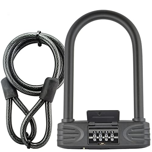 Lumintrail 16mm Heavy Duty 4-Digit Bicycle Bike Combination U-Lock with 4 ft Cable - Assorted Colors (Black)