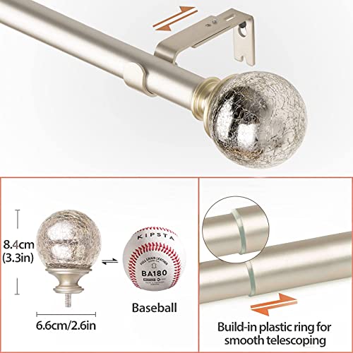 Kamanina Bundle Of 36-72 Inches (3-6 Feet) Curtain Rod And Matched Screws, Crackle Glass Finials, Champagne Gold #TOP4