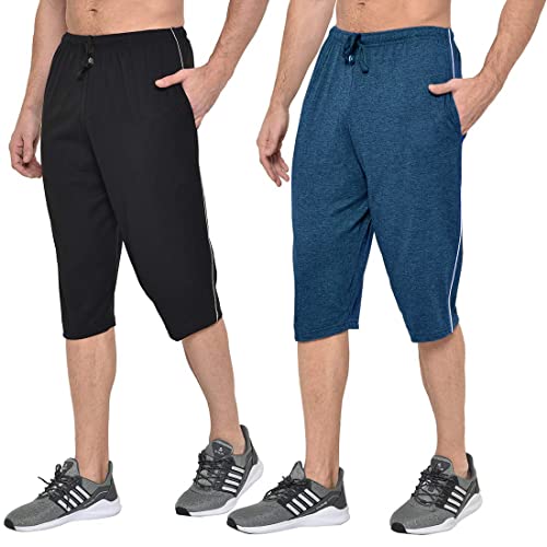 Image of Men's Regular Fit Cotton Three by Fourth, 3 /4th, Man Capri, Capris, Three Quarter, Capri for Men, Printed, Sports Running, Three Quarte, Casual Lounge Short, Nightwear Sleep Shorts, Pack of 2