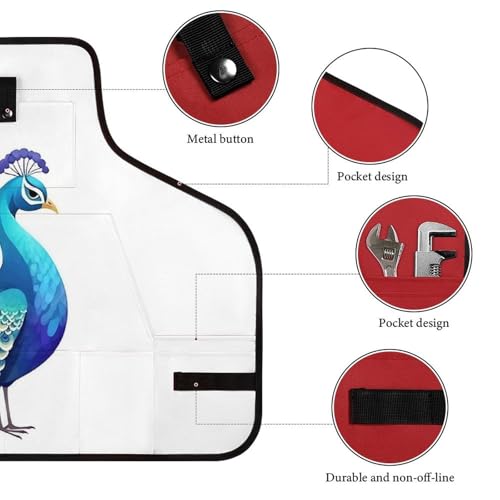 Delantal de trabajo azul con diseño de pavo real miniatura 3