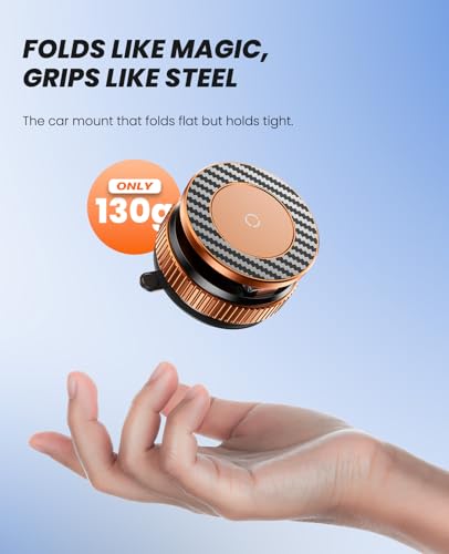 Image of Jononser Magnetic Car Phone Mount,Zinc Alloy Foldable Holder with Strong Nano-Gel Adhesion & N52 Magnet, 360 Adjustable Dashboard /Windshield Phone Holder for iPhone 17 /16 /15 /14 /13 /12,Golden Orange