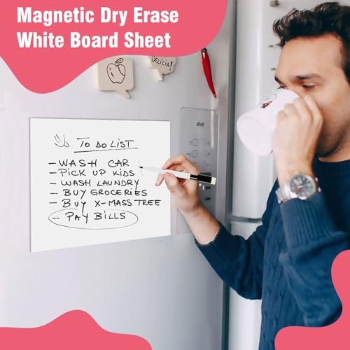 Image of Trueflair Magnetic Board Dry Erase Whiteboard for Fridge, 30 cm x 23 cm, with Black Marker, Waterproof Surface (A4)