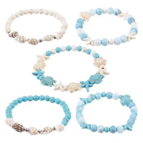 CHGCRAFT 5 pulseras de playa con estrellas de mar turquesas, cuentas de concha,...