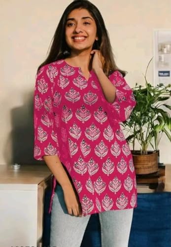Image of Women's Short Kurti in TopsTunic Rayon Cotton Blend | Ladies Ethnic Tunic