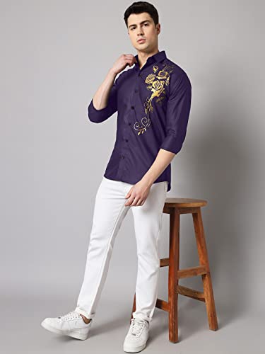 Image of Zombom Men's Regular Fit Cotton Blend Printed Spread Collar Full Sleeve Casual Shirt