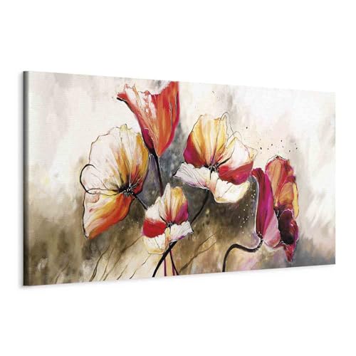 B&D XXL - Quadro Fiori Papaveri 120x40 cm 1 Pezzo Stampa su Tela Strutturata XXL Quadri Moderni Murale Arte Moderno Grafica Decorazioni da Parete Pittura Immagini Decori Astratto b-A-0340-b-a