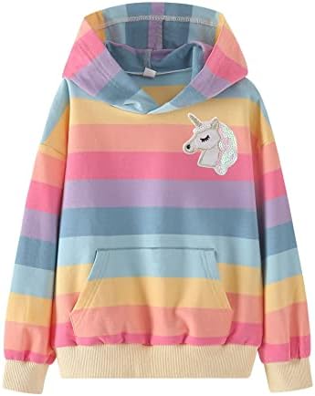 WELAKEN Rainbow Sweatshirts with Unicorn for Girls Toddler & Kids II Little Girl's Pullover Tops Cotton Hoodies 6-7 Years