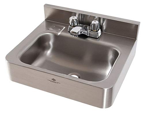 DURA-Ware Stainless Steel Wall Bathroom Sink with Faucet, 14-1/2" x 9-1/2" Bowl Size