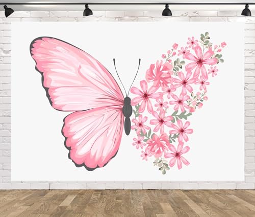 Toile de fond papillon rose en tissu haute densité avec imprimé floral princesse