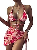 SweatyRocks Women's 3 Piece Bathing Suit Tie Dye Print Triangle Swimsuit Bikini Set with Cover Up...