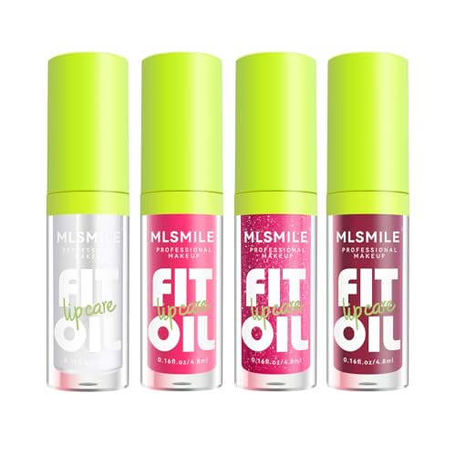MLSMILE 4 Farben Lip Oil Lip Glaze Set, Tinted Gloss Lip Gloss Oil, Plumping feuchtigkeitsspendende und nährende Lippen, Long Lasting Fresh and Smooth Lip Care Set - A#