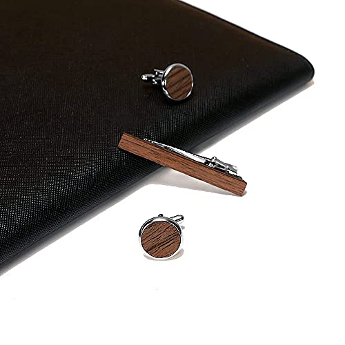 Wooden Tie Clip & Cufflink Set for Men - 2 Inch Tie Clip & Round Cufflinks with Gift Box - Formal Business Wedding3