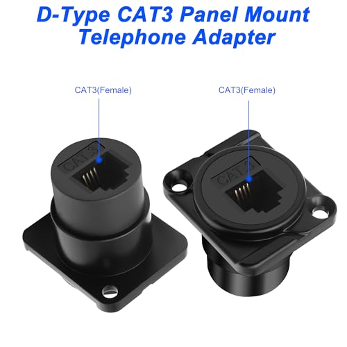 XMSJSIY D-Typ RJ11 CAT3 Panel Mount Telefon Adapter Buchse zu Buchse D-Typ CAT3 6P4C Telefon Modul Extender Verbinder Pass-Through Koppler Socket Desktop Adapter - 2PCS (Schwarz)