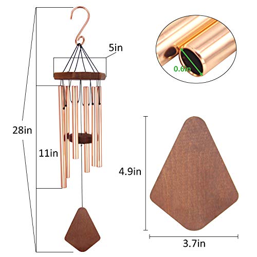 Medium Wind Chime Outdoor, 28 Inches Memorial Wind Chime Sympathy With 6 Aluminum Metal Hollow Tubes Tuned Soothing Sounds, Great Front Door, Home, Deck, Patio, Party, Garden Décor #TOP5