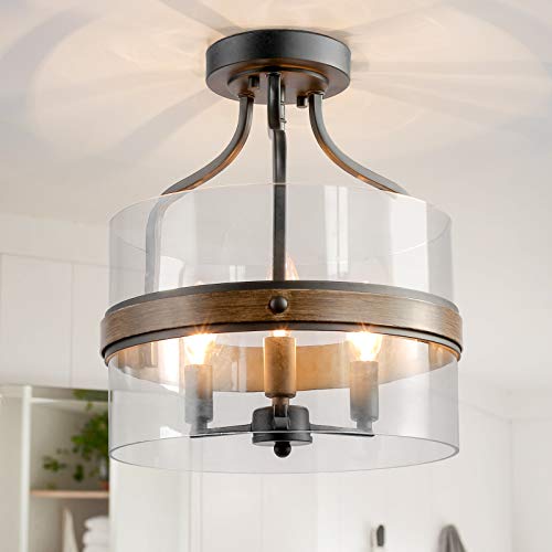 KSANA Semi Flush Mount Ceiling Light Fixture, Modern Faux Wood