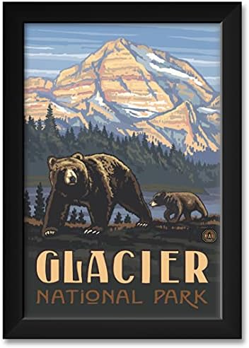 Glacier National Park Rockies Grizzly Bears Professionally Framed Art Print from Travel Artwork by Artist Paul A. Lanquist Framed Art Size: 14" x 20"