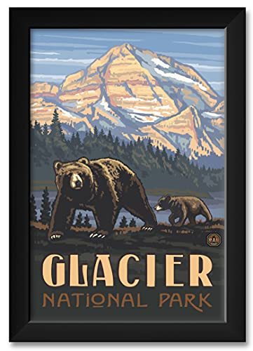 Glacier National Park Rockies Grizzly Bears Professionally Framed Art Print From Travel Artwork By Artist Paul A. Lanquist Framed Art Size: 14" X 20" #TOP15