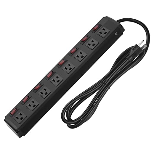 Metal Power Strip Individual Switches 8 Outlets, Heavy Duty Power Strip Surge Protector for Appliances, 6 FT Extension Cord Strip, 1200J Surge Protector 15A 120V 1800W.