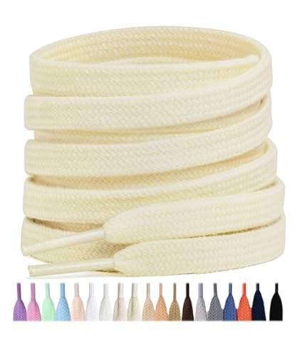 Stepace 2 Pares Cordones Planos de 100% algodón 8 mm de Ancho Cordones para Zapatillas y Zapatos Deportivas Cordones de Deportivo Reemplazo Crema 120