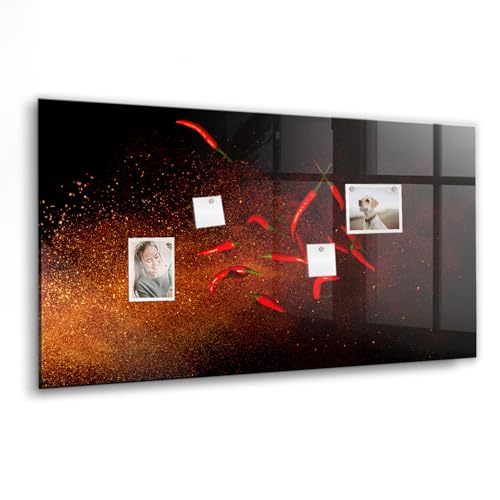Tableau magnétique en verre piments 120x60cm, verre de sécurité haut de gamme