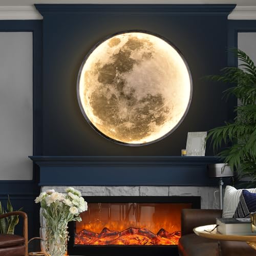 Image of QIYIMEILUX 31.5 inch Large Moon Wall Sconce Plug in Dimmable Modern LED Wall Light with Remote Control 41W Black Wall Lamp Indoor Wall Mounted Lighting Ceiling Light for Living Room Bedroom