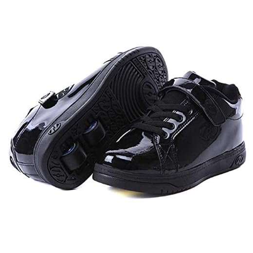 Heelys for Boys and Girls Motion Plus Sneakers with Wheels, 2 Wheeled, (Black Patent, 2 US)