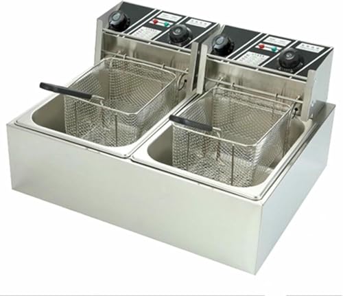 HOTAPEPU Freidora Comercial De Acero Inoxidable Freidora Eléctrica Tanque Doble 6L*2 Volumen De Aceite 2500W Se Puede Cronometrar ~/