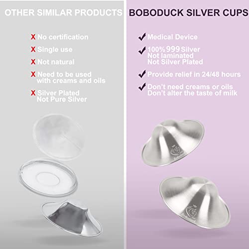 Boboduck Nipple Shields for Nursing Newborn - Large Size 999 Silver Nursing Cups Soothe Nursing Nipple, BreastfeedingEssentials Nipple Cover, Nipple Guards Protector for Breastfeeding - Thumbnail 3