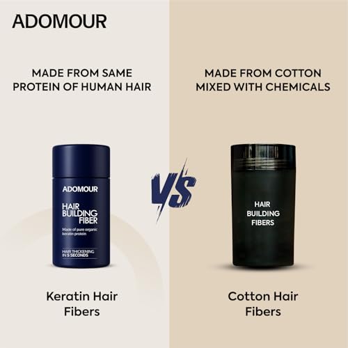 Image of Adomour Hair Building Fiber 14g | Keratin Fibers for Thin, Fine & Thinning Hairs | Natural Coverage | Instant Thickening & Volumizing | Bald Spot Cover Up Hair Fiber Powder for Men & Women (Black)
