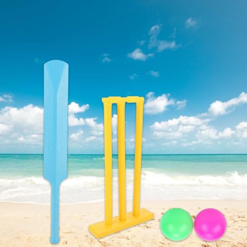 Kids Cricket Set, Plastics Cricket Bat Set, Bat and Ball and Wicket Stand, for Adults, Kids, Beginners, for Beach, Backyard, Garden