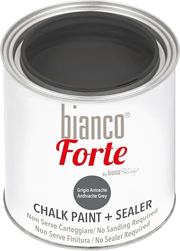 Bianco Forte - Gris Anthracite - (250ml) - Peinture à la Craie & Vernis 2-en-1: Peinture Ultra Résistante pour Meubles, Armoires, Murs & Portes - Séchage...