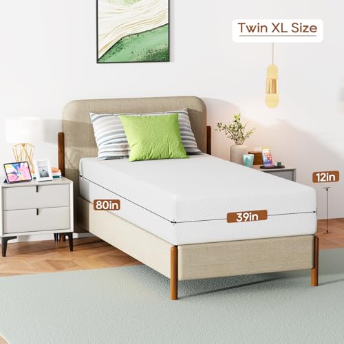 Image of FDW 12 Inch Twin XL Mattress, Medium Firm Base Foam, Breathable & Comfortable with Removable Washable Zipper Cover, Bed in a Box, CertiPUR-US Certified, White