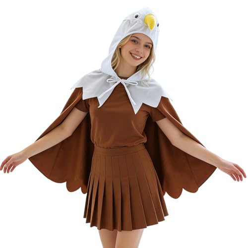 Jococs Eagle Cape Bald Eagle Costume Bird Costume with Hood Eagle Hooded Cloak Hawks Cosplay for Party Dress Up