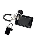 Tarjetero de piel sintética para tarjetas fotográficas, estuche de identificación con banda en con colgante de corazón, elegante estuche de identificación, diseño, portátil y duradero