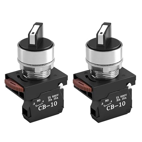Image of Heschen 2PCS 22mm Selector Switch, 2 Position Spring Return Rotary Knob, 1 NO Contact, Black Industrial Control Panel Switch, 10A 600V TUV UR List, NSSM22-S